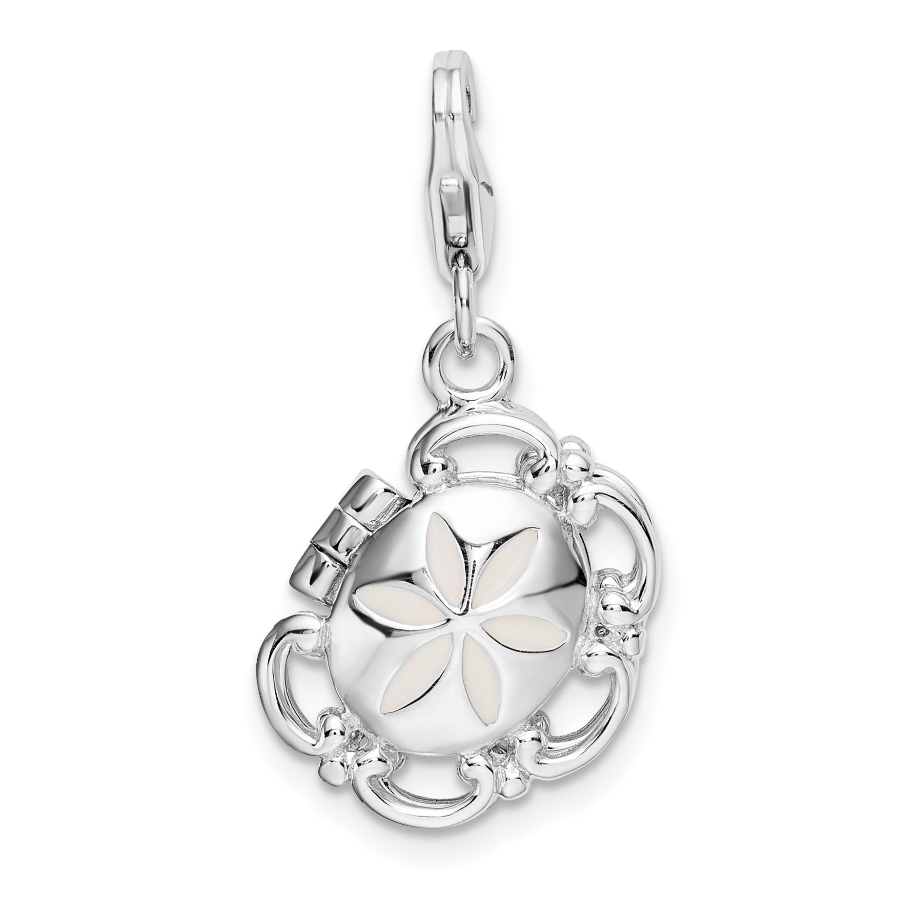 Amore La Vita Sterling Silver Rhodium-plated Polished 3-D Enameled Compact Charm with Fancy Lobster Clasp