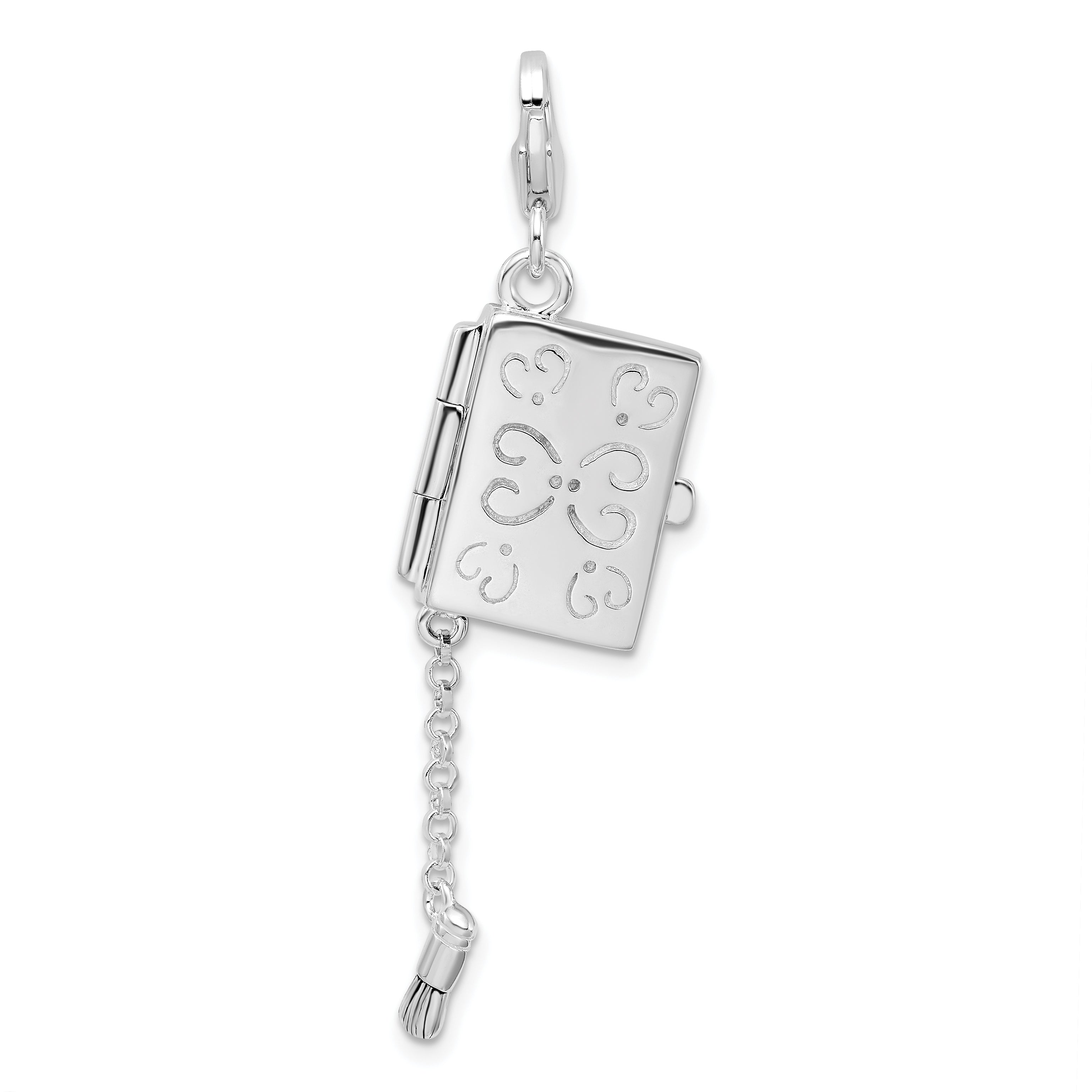 Amore La Vita Sterling Silver Rhodium-plated Polished 3-D Moveable Enameled Eyeshadow Compact Charm with Fancy Lobster Clasp