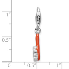 Amore La Vita Sterling Silver Rhodium-plated Polished 3-D Orange Enameled Hair Brush Charm with Fancy Lobster Clasp
