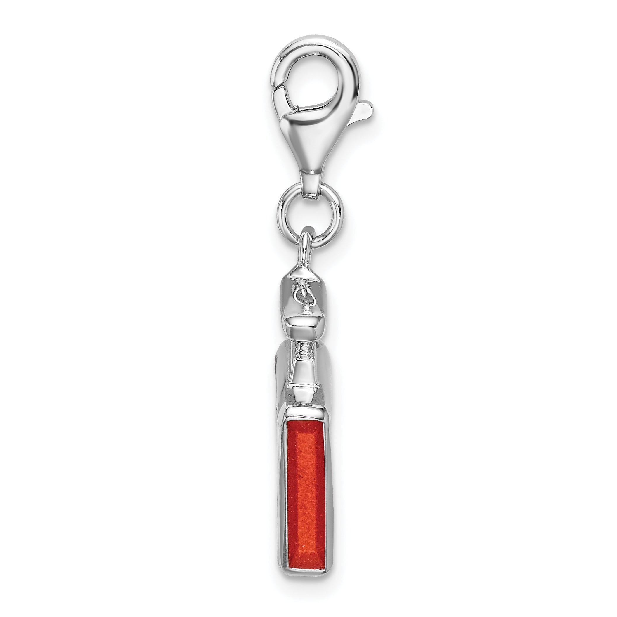 Amore La Vita Sterling Silver Rhodium-plated Polished 3-D Orange Enameled Perfume Bottle Charm with Fancy Lobster Clasp