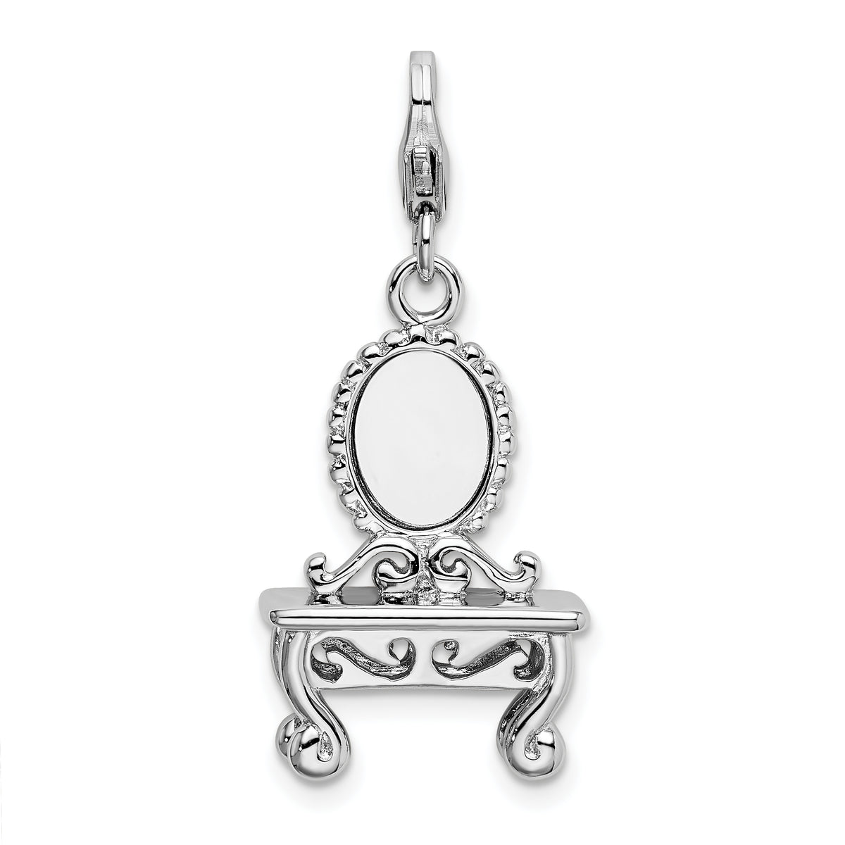 Amore La Vita Sterling Silver Rhodium-plated Polished 3-D Vanity Charm with Fancy Lobster Clasp