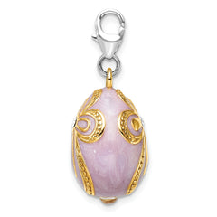 Amore La Vita Sterling Silver Rhodium-plated and Gold-plated Polished 3-D Crystal From Swarovski Enameled Pink Egg with Cross Charm with Fancy Lobster Clasp