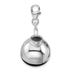 Amore La Vita Sterling Silver Rhodium-plated Polished 3-D Enameled Coffee Pot Charm with Fancy Lobster Clasp