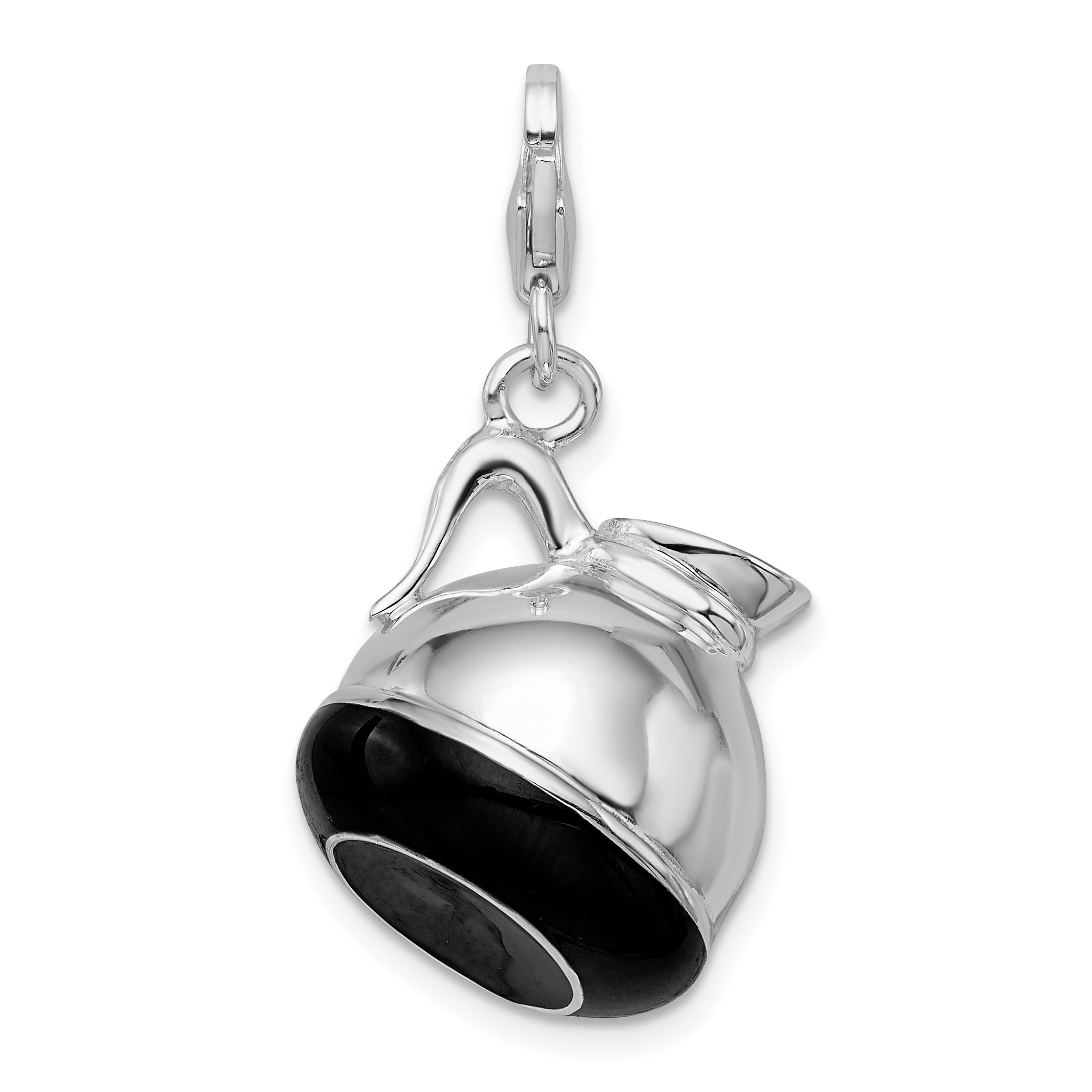 Amore La Vita Sterling Silver Rhodium-plated Polished 3-D Enameled Coffee Pot Charm with Fancy Lobster Clasp