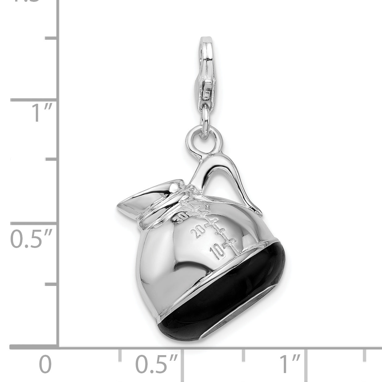 Amore La Vita Sterling Silver Rhodium-plated Polished 3-D Enameled Coffee Pot Charm with Fancy Lobster Clasp