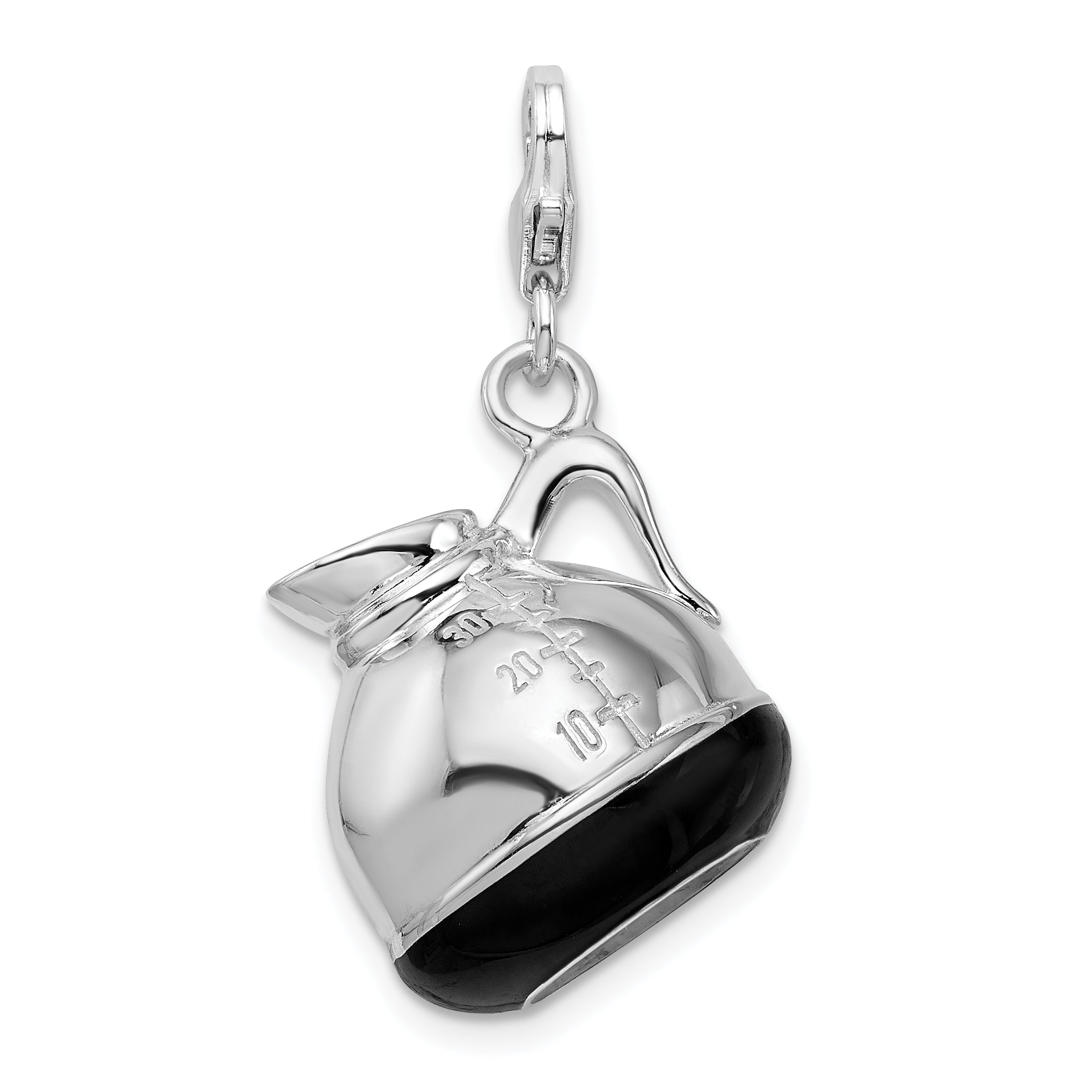 Amore La Vita Sterling Silver Rhodium-plated Polished 3-D Enameled Coffee Pot Charm with Fancy Lobster Clasp