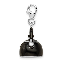 Amore La Vita Sterling Silver Rhodium-plated Polished 3-D Enameled Black Tea Kettle Charm with Fancy Lobster Clasp