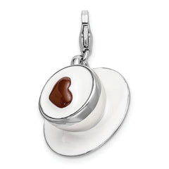 Amore La Vita Sterling Silver Rhodium-plated Polished 3-D Enameled Cappuccino Charm with Fancy Lobster Clasp