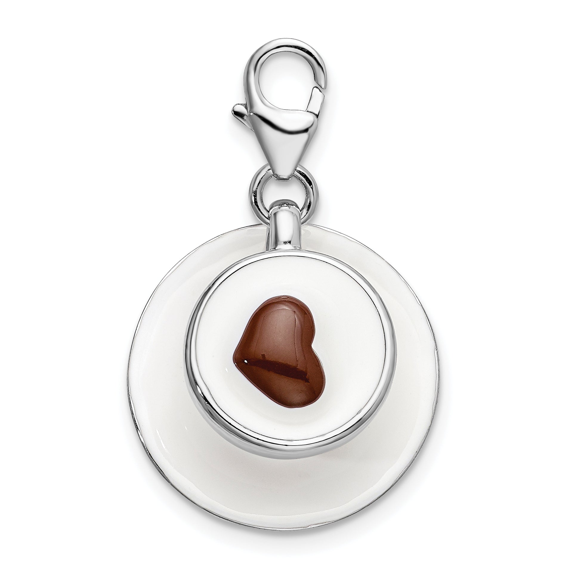 Amore La Vita Sterling Silver Rhodium-plated Polished 3-D Enameled Cappuccino Charm with Fancy Lobster Clasp