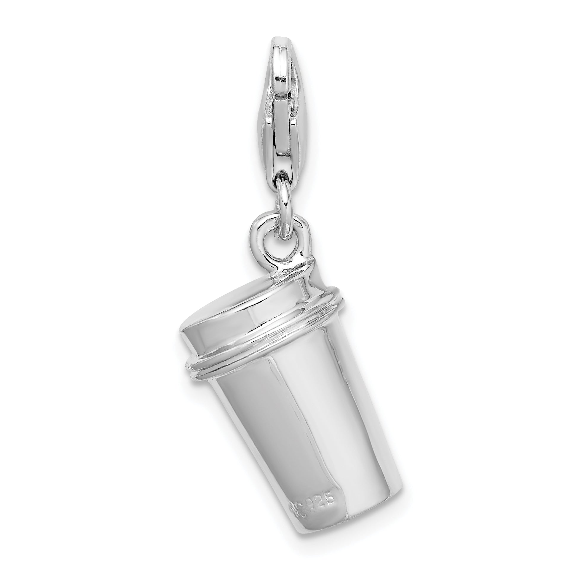 Amore La Vita Sterling Silver Rhodium-plated Polished 3-D Enameled To Go Coffee Cup Charm with Fancy Lobster Clasp