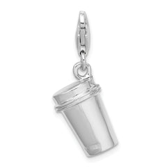 Amore La Vita Sterling Silver Rhodium-plated Polished 3-D Enameled To Go Coffee Cup Charm with Fancy Lobster Clasp