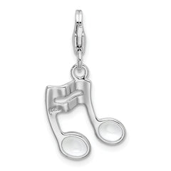 Amore La Vita Sterling Silver Rhodium-plated Polished White Enameled on Back of Musical Note Charm with Fancy Lobster Clasp