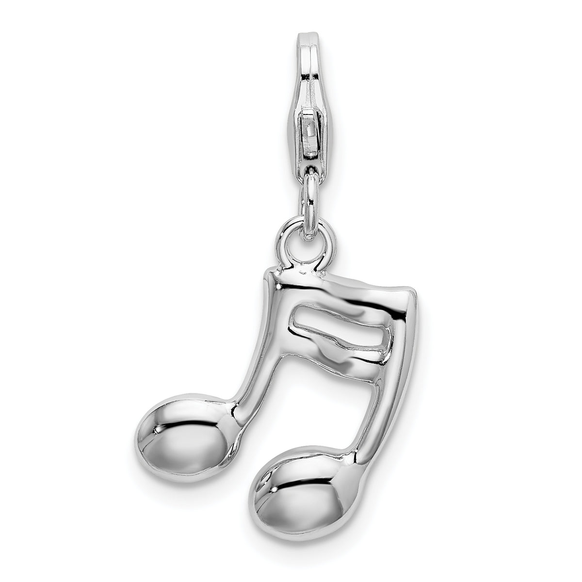 Amore La Vita Sterling Silver Rhodium-plated Polished White Enameled on Back of Musical Note Charm with Fancy Lobster Clasp