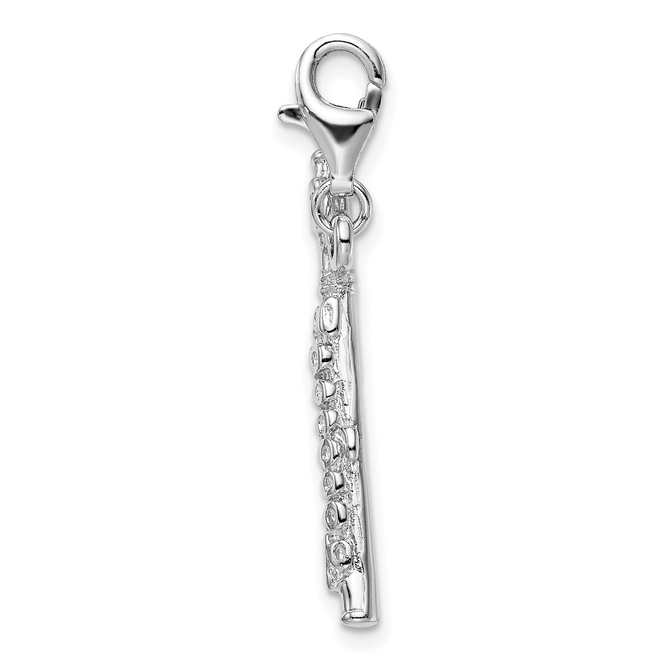 Amore La Vita Sterling Silver Rhodium-plated Polished 3-D Flute Charm with Fancy Lobster Clasp