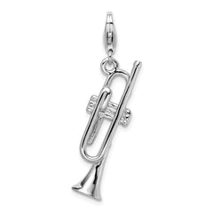 Amore La Vita Sterling Silver Rhodium-plated Polished 3-D Trumpet Charm with Fancy Lobster Clasp