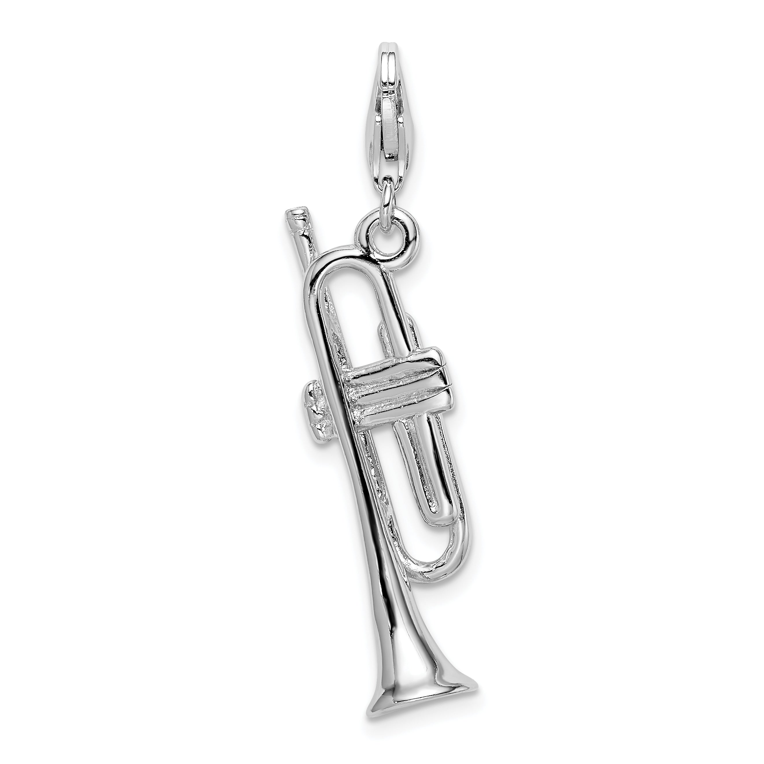 Amore La Vita Sterling Silver Rhodium-plated Polished 3-D Trumpet Charm with Fancy Lobster Clasp