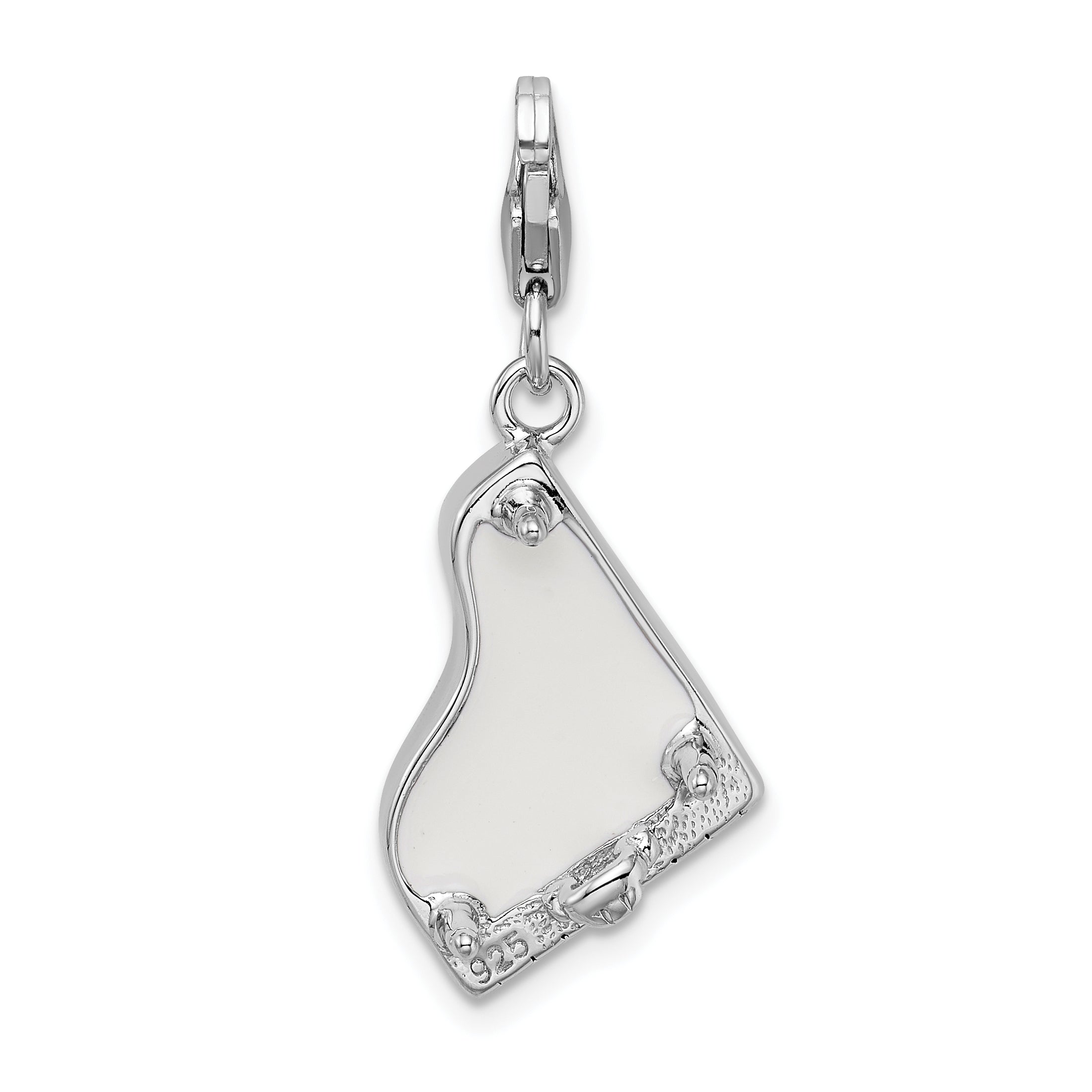 Amore La Vita Sterling Silver Rhodium-plated Polished 3-D Enameled Grand Piano with Heart Scroll Charm with Fancy Lobster Clasp