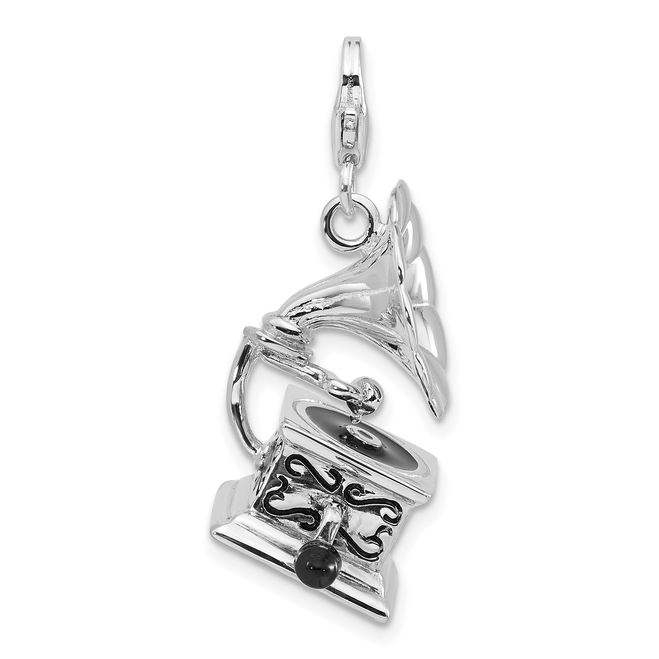 Sterling Silver 3-D Enameled Phonograph w/Lobster Clasp Charm