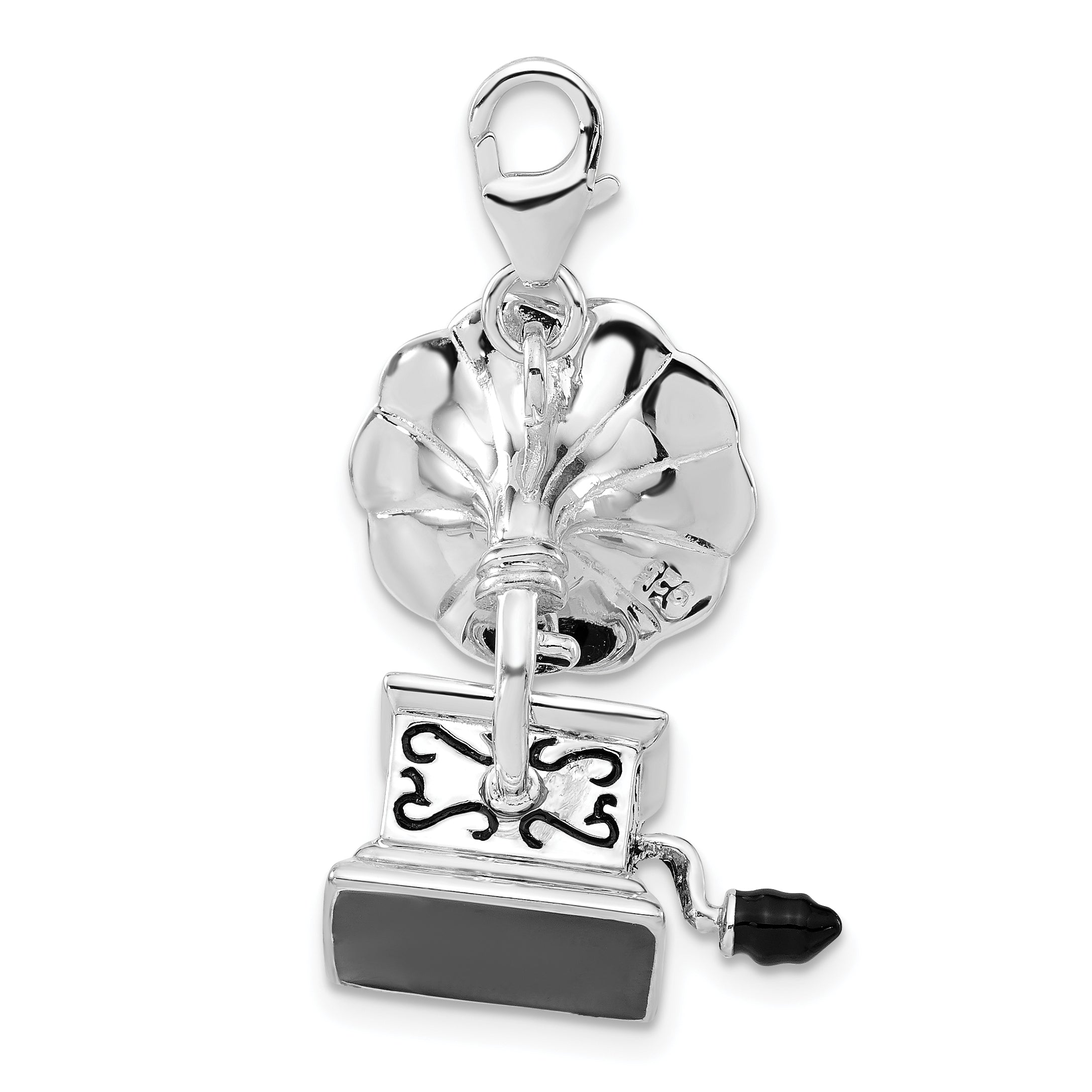 Sterling Silver 3-D Enameled Phonograph w/Lobster Clasp Charm