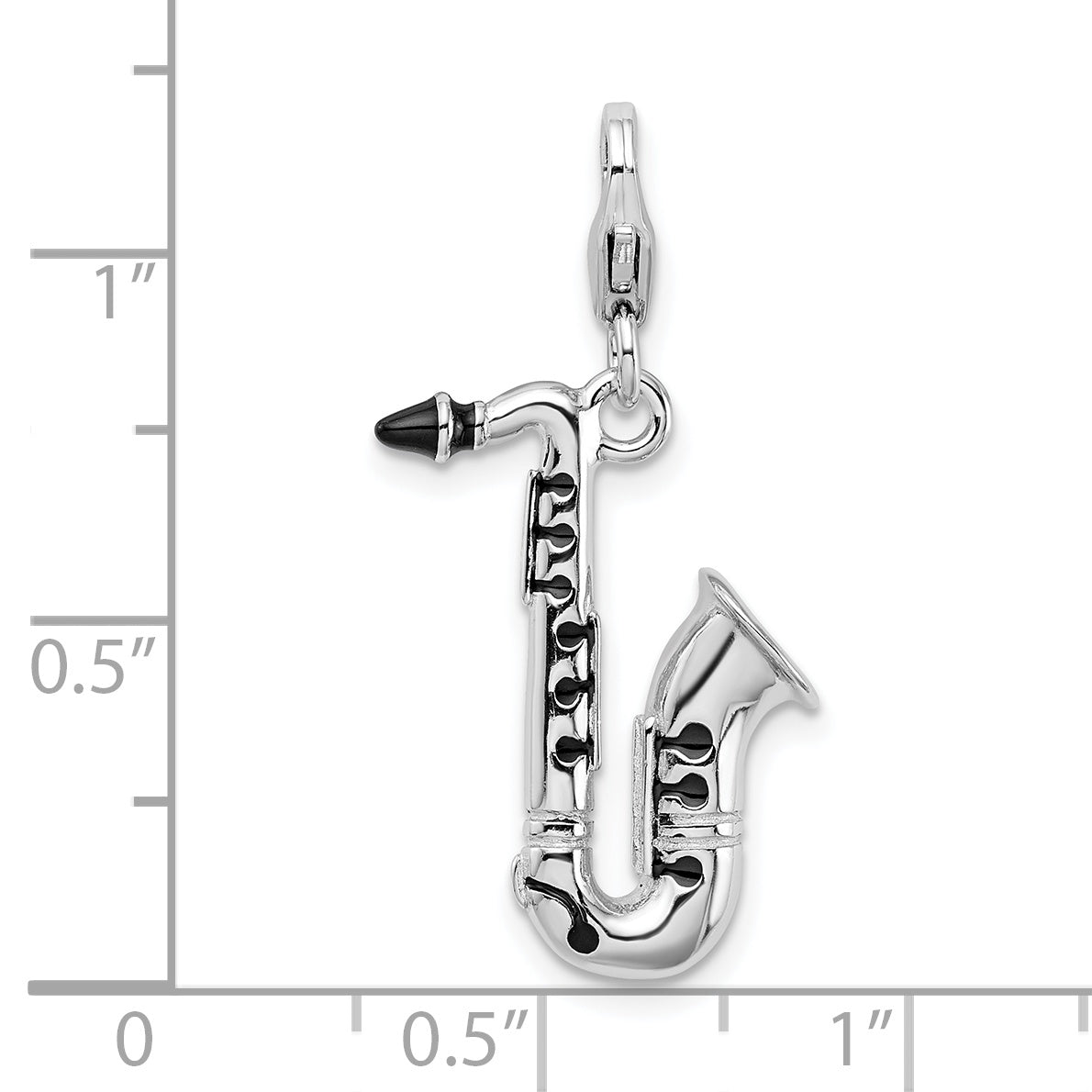 Amore La Vita Sterling Silver Rhodium-plated Polished 3-D Enameled Saxophone Charm with Fancy Lobster Clasp