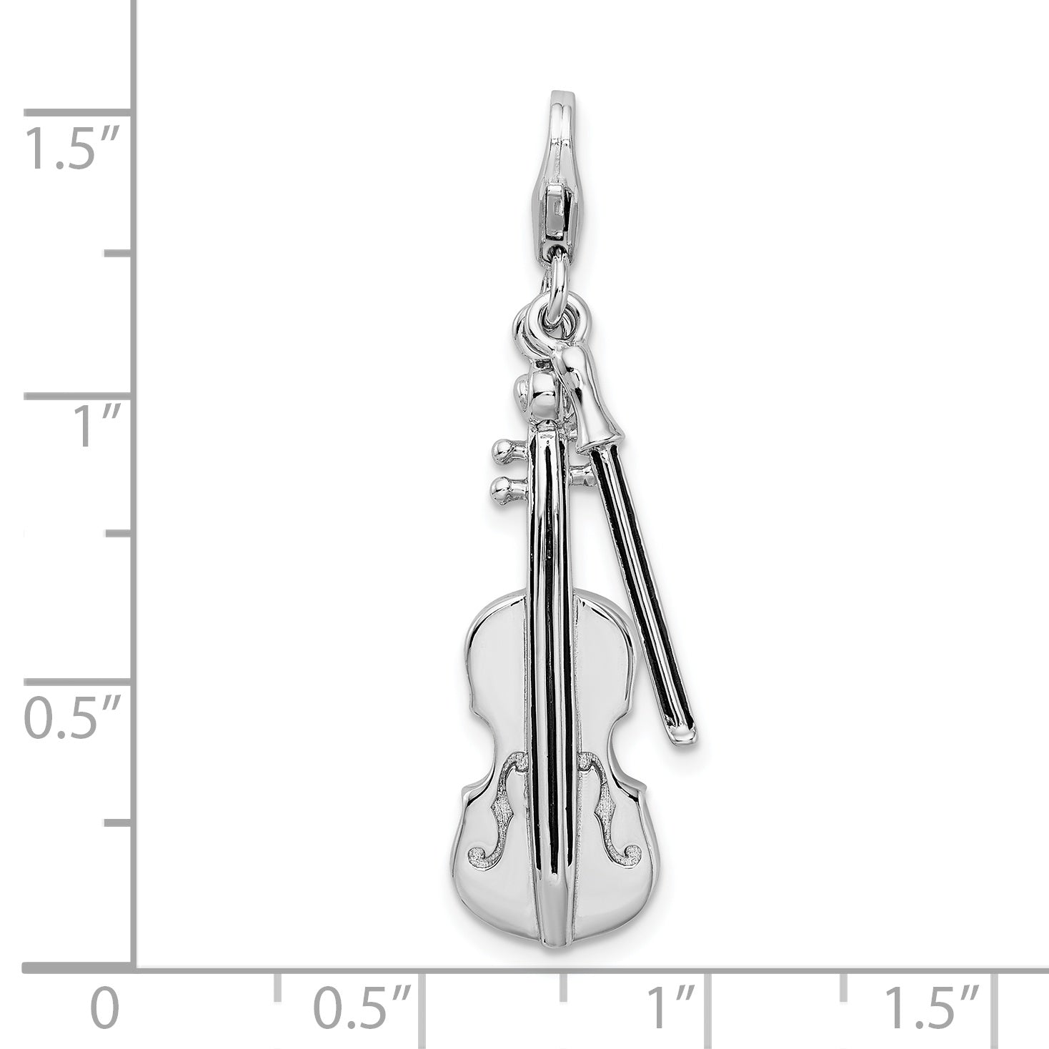 Amore La Vita Sterling Silver Rhodium-plated Polished 3-D Violin with Antiqued Bow Charm with Fancy Lobster Clasp