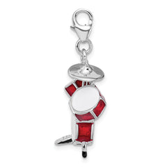 Amore La Vita Sterling Silver Rhodium-plated Polished 3-D Enameled Drum Set Charm with Fancy Lobster Clasp