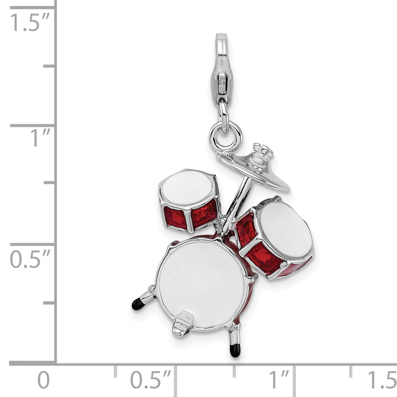 Amore La Vita Sterling Silver Rhodium-plated Polished 3-D Enameled Drum Set Charm with Fancy Lobster Clasp