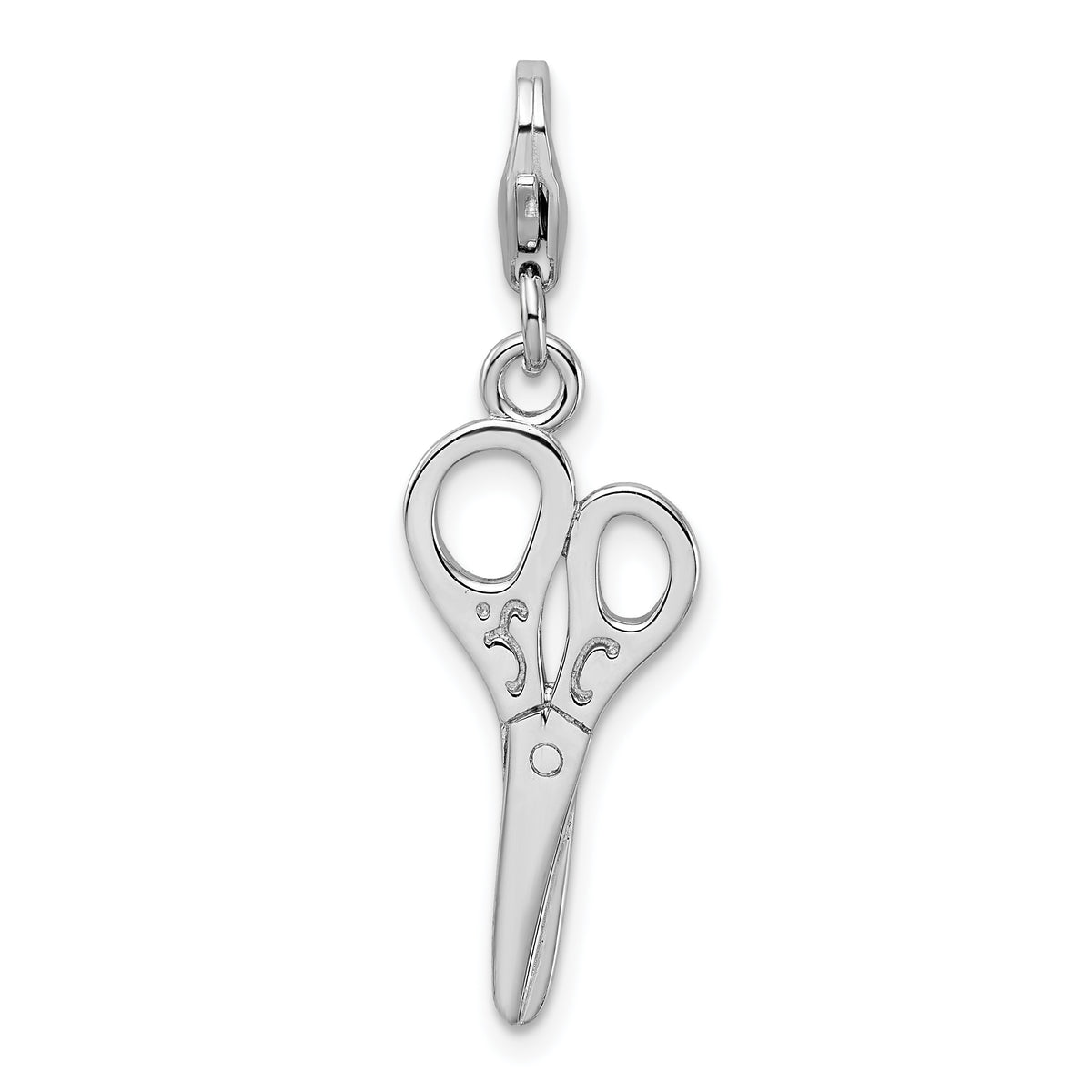 Amore La Vita Sterling Silver Rhodium-plated Polished 3-D Scissors Charm with Fancy Lobster Clasp