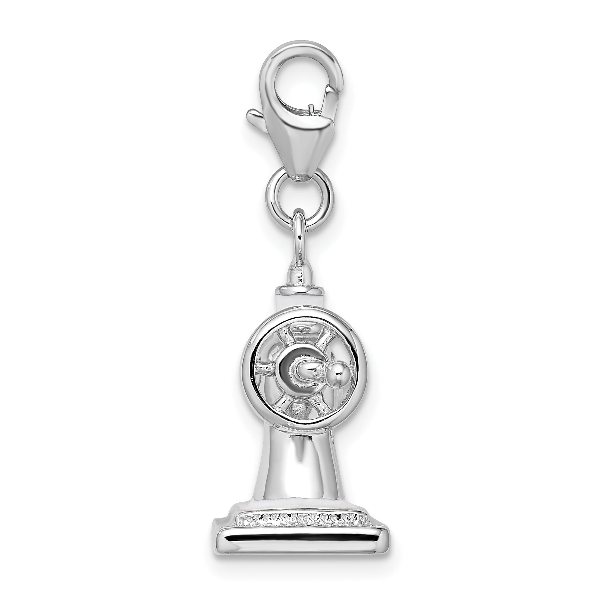 Amore La Vita Sterling Silver Rhodium-plated Polished 3-D Enameled Sewing Machine Charm with Fancy Lobster Clasp