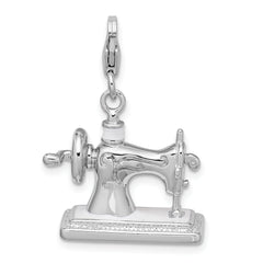 Amore La Vita Sterling Silver Rhodium-plated Polished 3-D Enameled Sewing Machine Charm with Fancy Lobster Clasp