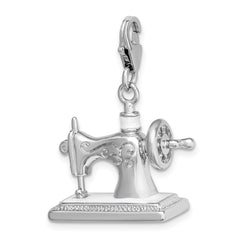 Amore La Vita Sterling Silver Rhodium-plated Polished 3-D Enameled Sewing Machine Charm with Fancy Lobster Clasp