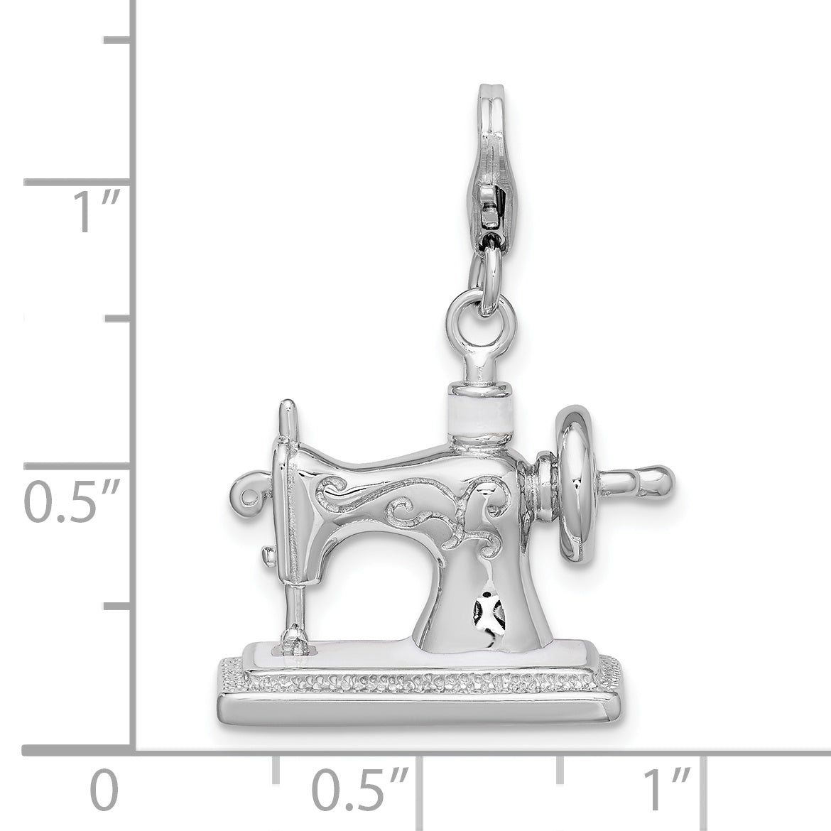 Amore La Vita Sterling Silver Rhodium-plated Polished 3-D Enameled Sewing Machine Charm with Fancy Lobster Clasp