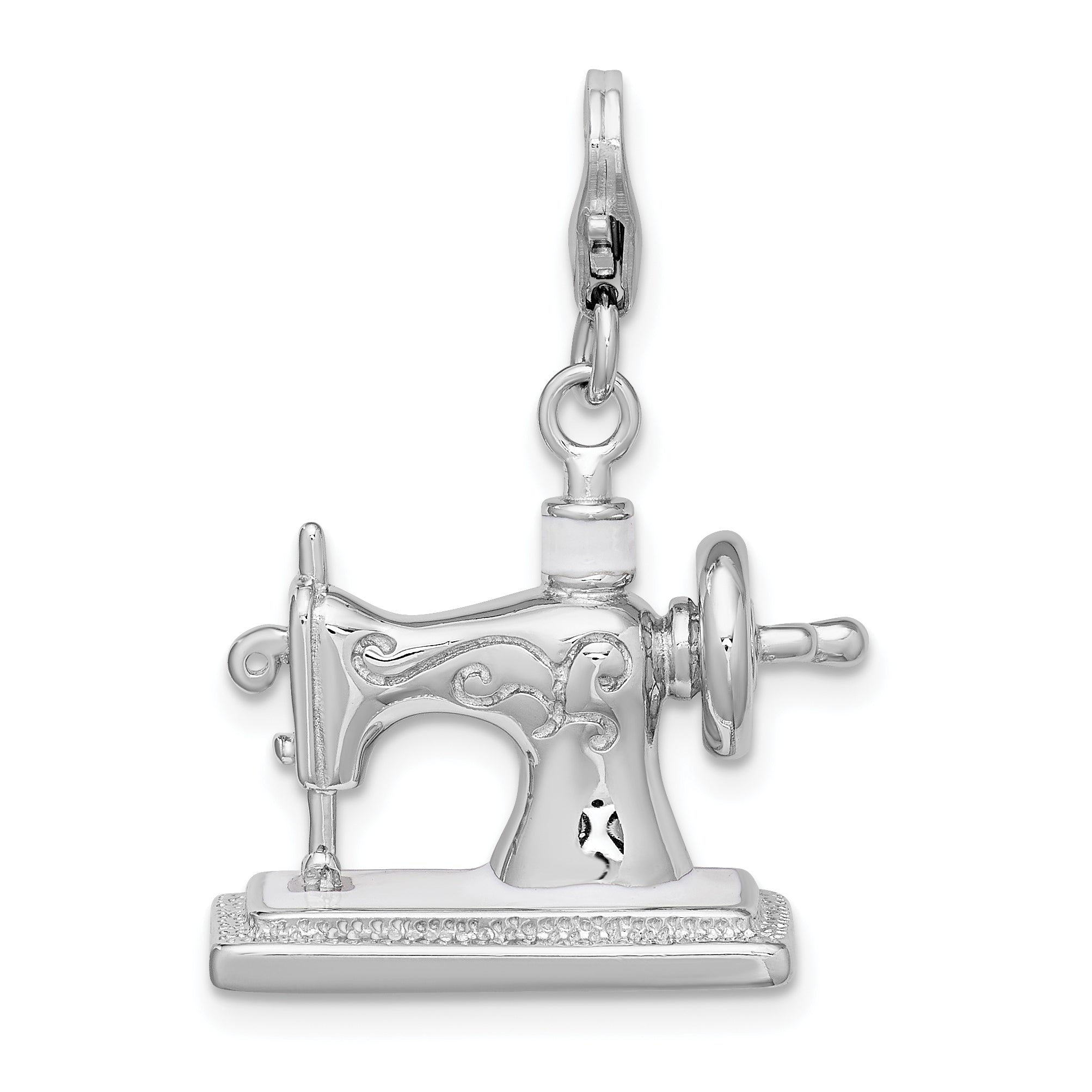 Amore La Vita Sterling Silver Rhodium-plated Polished 3-D Enameled Sewing Machine Charm with Fancy Lobster Clasp