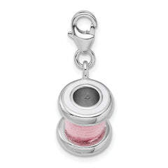 Amore La Vita Sterling Silver Rhodium-plated Polished 3-D Enameled Pink Spool of Thread Charm with Fancy Lobster Clasp