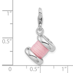 Amore La Vita Sterling Silver Rhodium-plated Polished 3-D Enameled Pink Spool of Thread Charm with Fancy Lobster Clasp