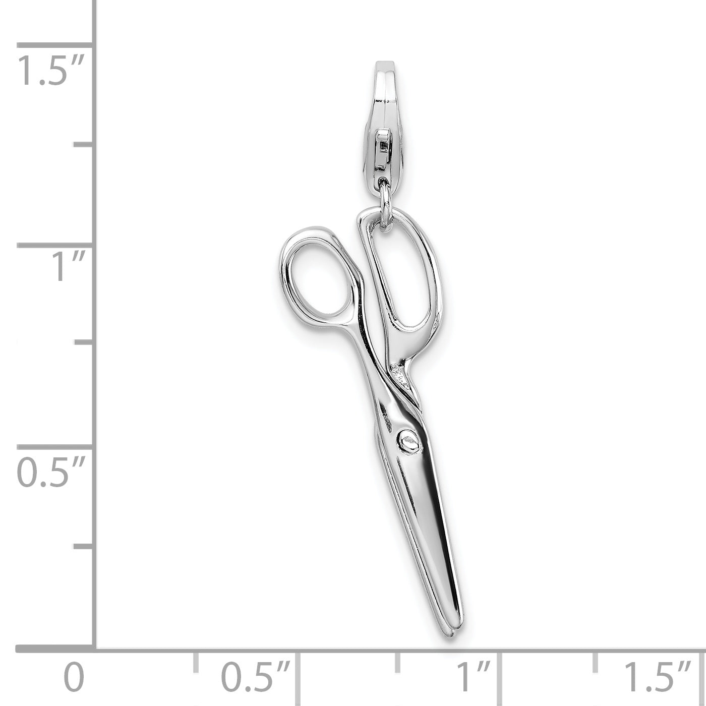 Amore La Vita Sterling Silver Rhodium-plated Polished 3-D Movable Scissors Charm with Fancy Lobster Clasp