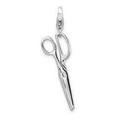 Amore La Vita Sterling Silver Rhodium-plated Polished 3-D Movable Scissors Charm with Fancy Lobster Clasp