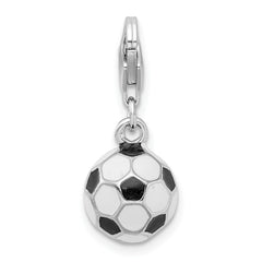 Amore La Vita Sterling Silver Rhodium-plated Polished 3-D Enameled Small Soccer Ball Charm with Fancy Lobster Clasp