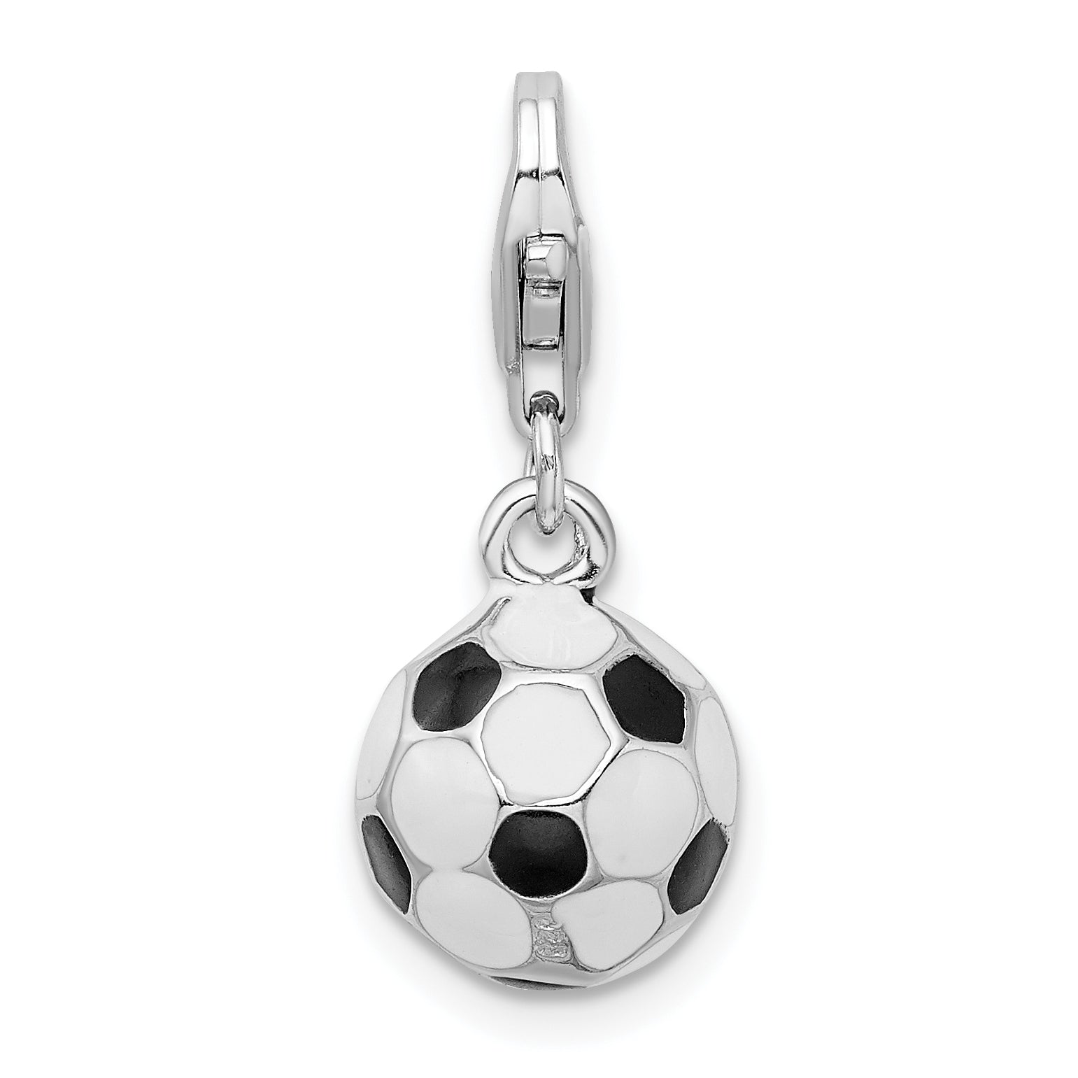 Amore La Vita Sterling Silver Rhodium-plated Polished 3-D Enameled Small Soccer Ball Charm with Fancy Lobster Clasp