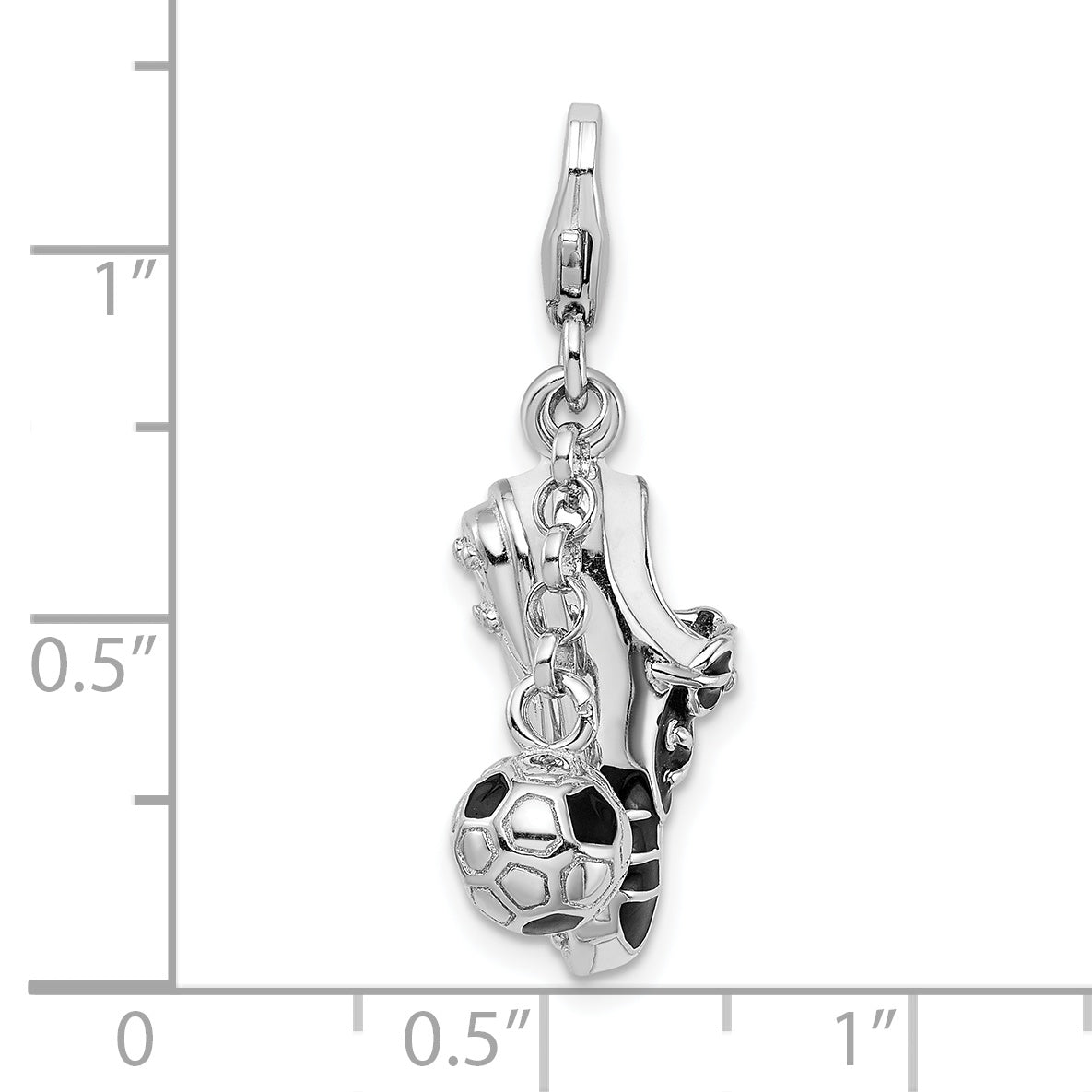 Amore La Vita Sterling Silver Rhodium-plated Polished 3-D Moveable Enameled Soccer Shoe and Ball Charm with Fancy Lobster Clasp