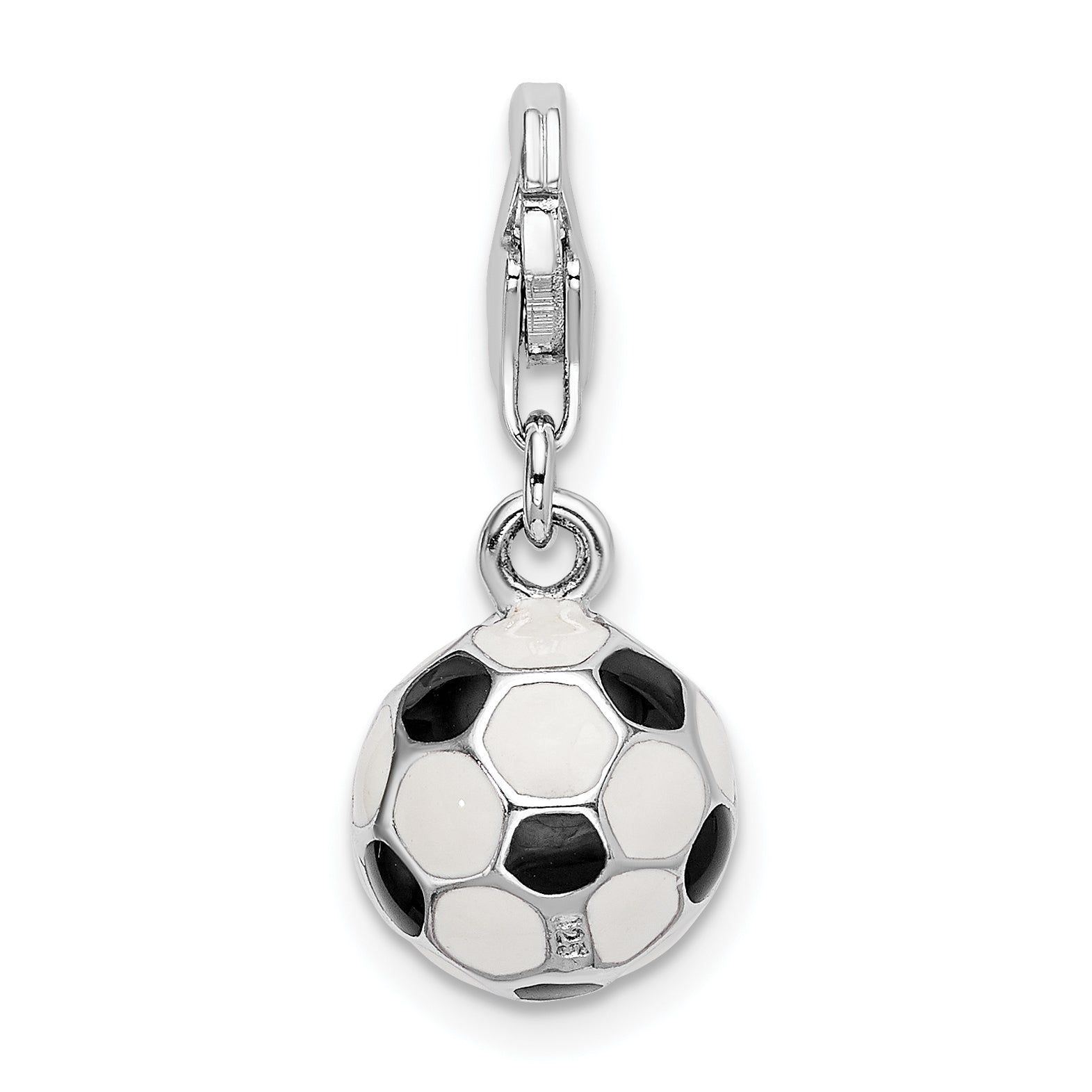 Amore La Vita Sterling Silver Rhodium-plated Polished 3-D Enameled Soccer Ball Charm with Fancy Lobster Clasp