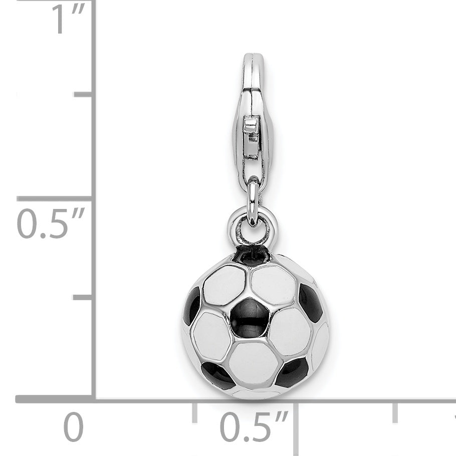 Amore La Vita Sterling Silver Rhodium-plated Polished 3-D Enameled Soccer Ball Charm with Fancy Lobster Clasp