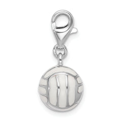 Amore La Vita Sterling Silver Rhodium-plated Polished 3-D Enameled Volleyball Charm with Fancy Lobster Clasp