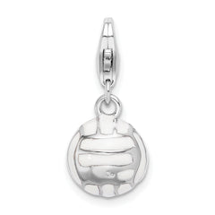 Amore La Vita Sterling Silver Rhodium-plated Polished 3-D Enameled Volleyball Charm with Fancy Lobster Clasp