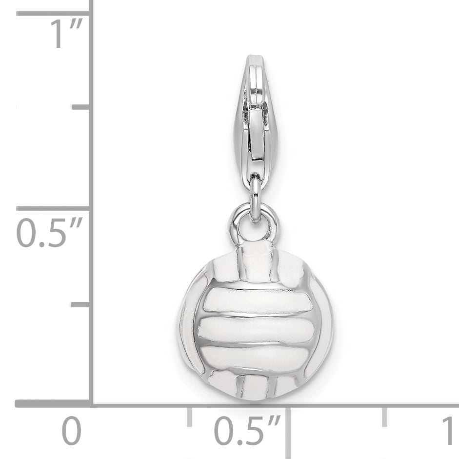 Amore La Vita Sterling Silver Rhodium-plated Polished 3-D Enameled Volleyball Charm with Fancy Lobster Clasp