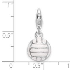 Amore La Vita Sterling Silver Rhodium-plated Polished 3-D Enameled Volleyball Charm with Fancy Lobster Clasp