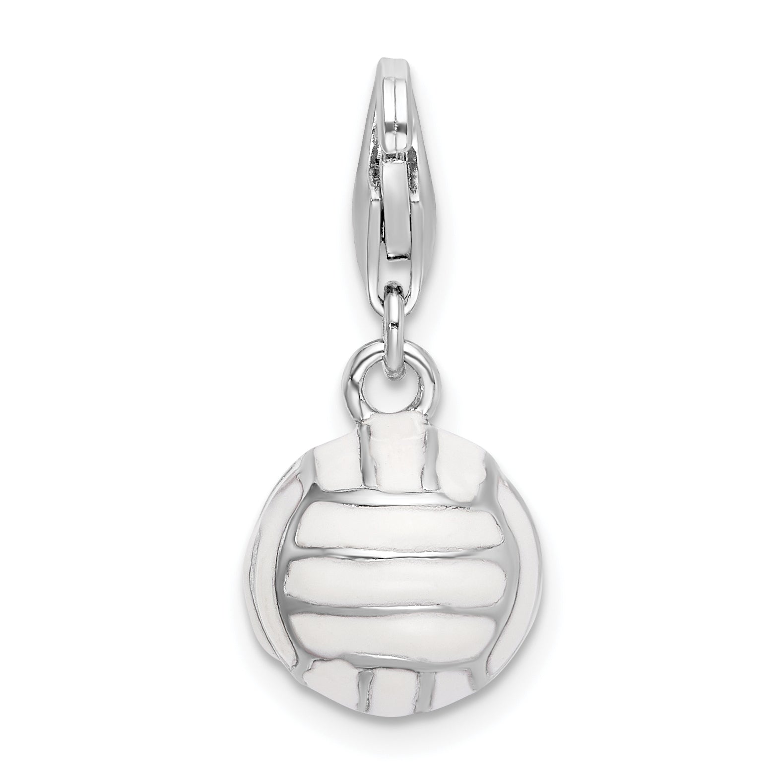 Amore La Vita Sterling Silver Rhodium-plated Polished 3-D Enameled Volleyball Charm with Fancy Lobster Clasp