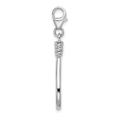 Amore La Vita Sterling Silver Rhodium-plated Polished 3-D Polished Tennis Racquet Charm with Fancy Lobster Clasp