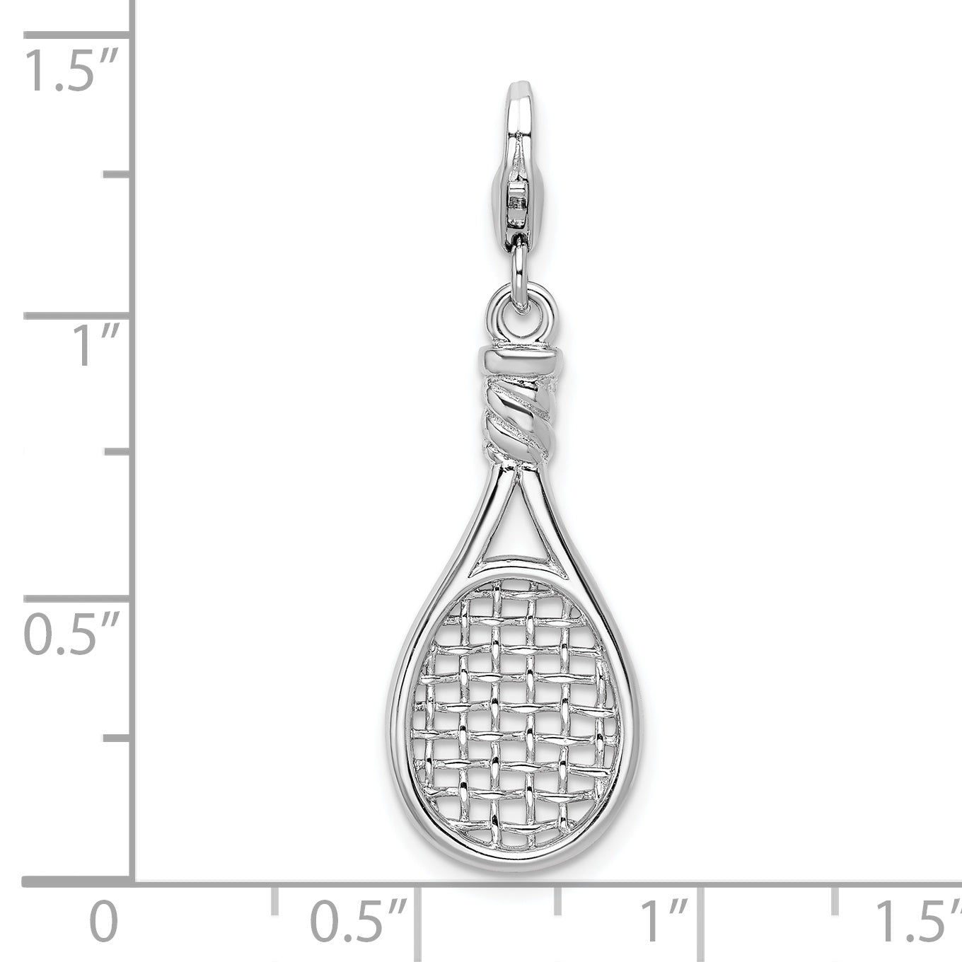 Amore La Vita Sterling Silver Rhodium-plated Polished 3-D Polished Tennis Racquet Charm with Fancy Lobster Clasp