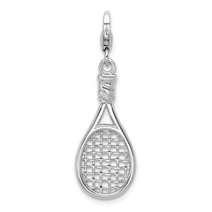 Amore La Vita Sterling Silver Rhodium-plated Polished 3-D Polished Tennis Racquet Charm with Fancy Lobster Clasp